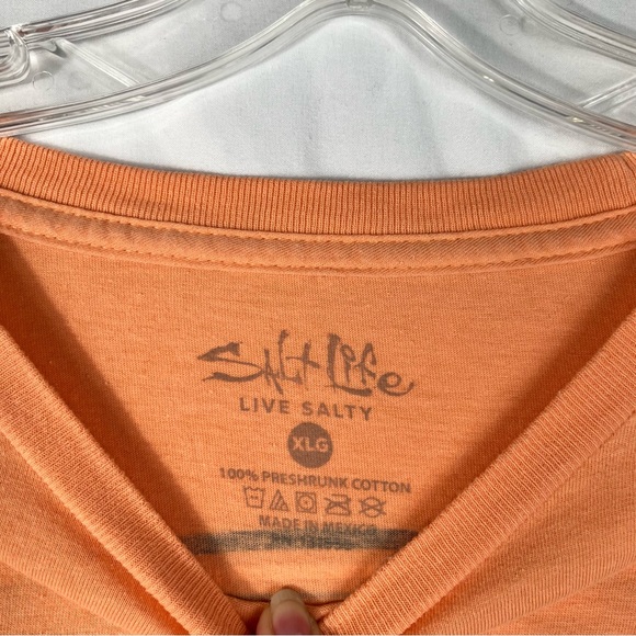 Salt Life Orange Long Sleeve Double Sided Swordfish Logo Graphic Tee XL Beach - Picture 5 of 6